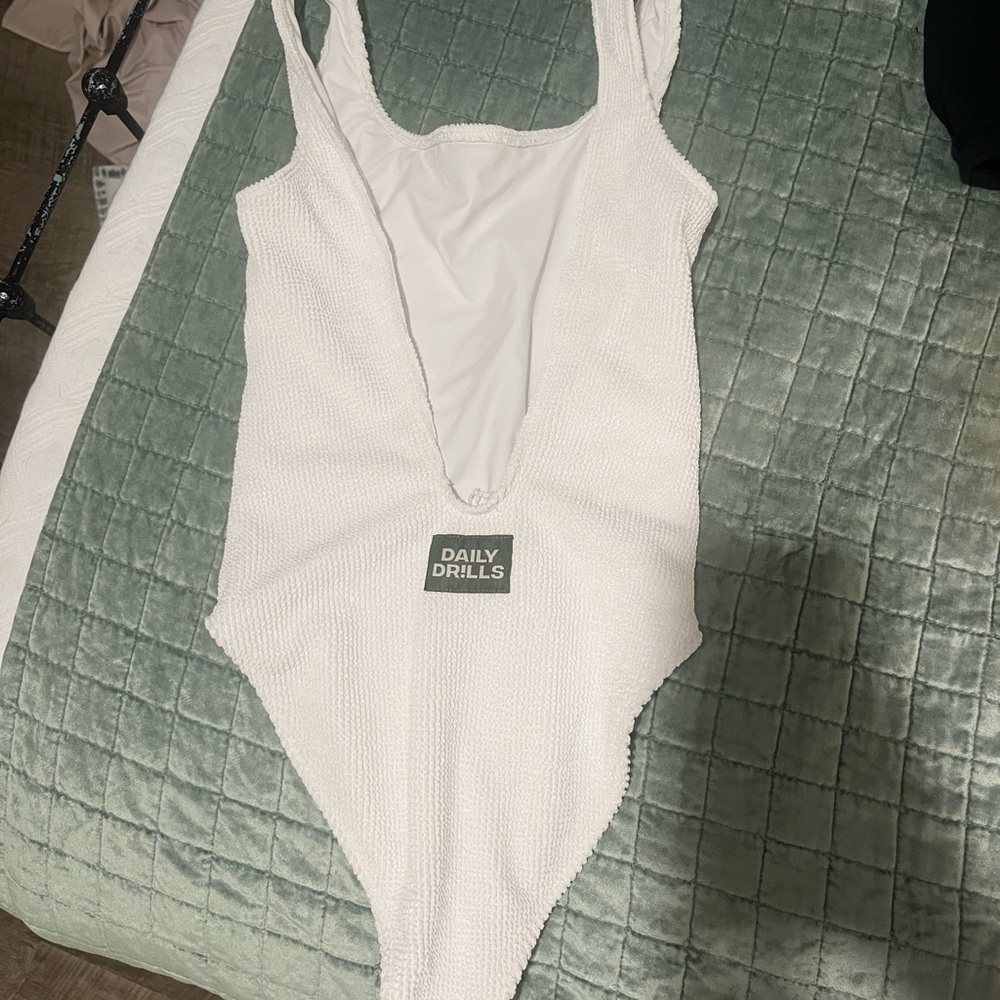 Daily Drills White Textured One-Piece Swimsuit